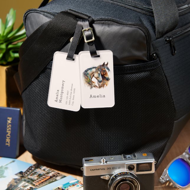 Etiqueta De Bagagem Dois Belos Cavalos Oeste Boho (Frente e verso)