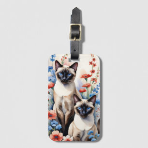 Etiqueta De Bagagem Dois gatos e flores siameses