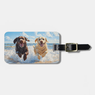 Etiqueta De Bagagem Dois Labrador Retrievers na Praia