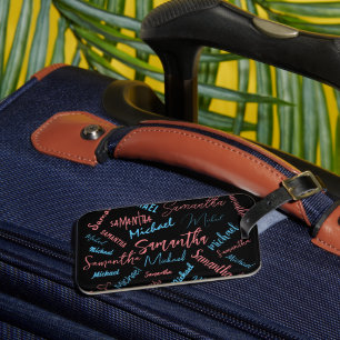 Etiqueta De Bagagem Dois nomes casal padrão monograma rosa claro azul