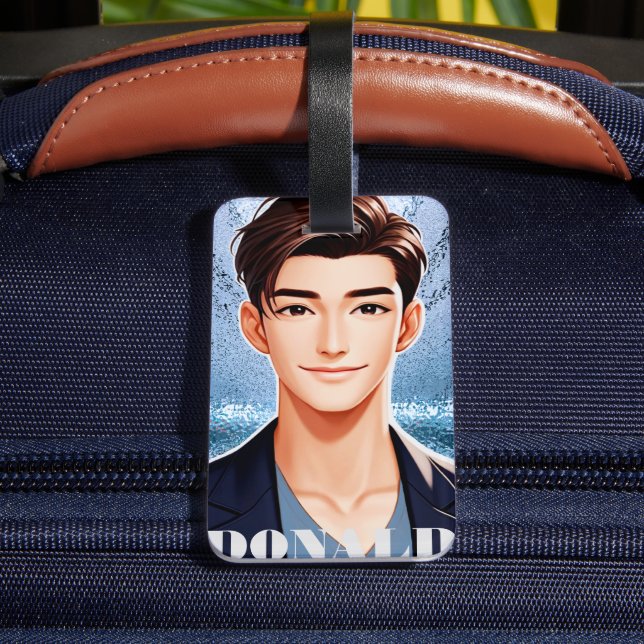 Etiqueta De Bagagem Donald. Design de Caráter Animado (Verso Insitu 4)