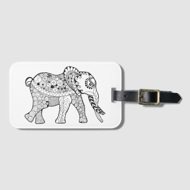 Etiqueta De Bagagem Doodle do elefante (Frente Horizontal)