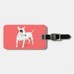 Etiqueta De Bagagem Doodle retro de bull terrier no fundo do pêssego