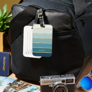 Etiqueta De Bagagem Douradas faixas Personalizadas de Gradiente Teal
