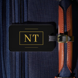 Etiqueta De Bagagem Douradas Iniciais preto monograma