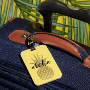 Etiqueta De Bagagem Dourado Amarelo Ensolarado Abacaxi Aloha