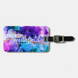 Etiqueta De Bagagem  Dourado Azul Púrpura Aquarela