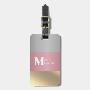 Etiqueta De Bagagem Dourado Chopper Pink Strip Monograma Metálico