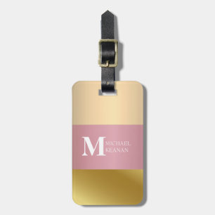 Etiqueta De Bagagem Dourado Chopper Pink Strip Monograma Metálico