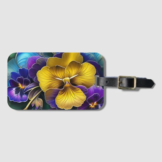 Etiqueta De Bagagem Dourado e Roxo Pansy Patch (Frente Horizontal)