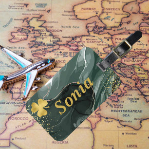 Etiqueta De Bagagem Dourado mármore verde e Dourado vestido, Rua Patri