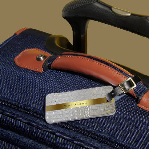 Etiqueta De Bagagem Dourado metálico branco clássico de couro digita
