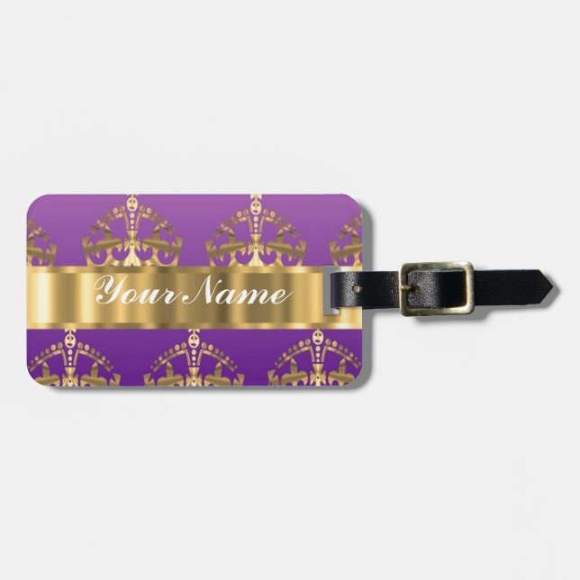 Etiqueta De Bagagem Dourado padrão da coroa (Frente Horizontal)