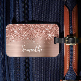 Etiqueta De Bagagem Dourado Rosa Espelhado Glam Nome