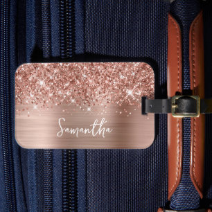 Etiqueta De Bagagem Dourado Rosa Espelhado Glam Nome