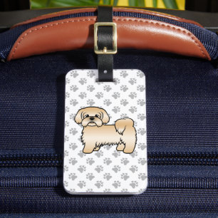 Etiqueta De Bagagem Dourado Shih Tzu Cute Cartoon Cão e Texto Personal