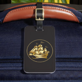 Etiqueta De Bagagem Dourado veleiro personalizado náutico personalizad