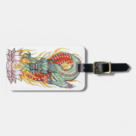 Etiqueta De Bagagem Dragão Japonês e Flor de Lótus