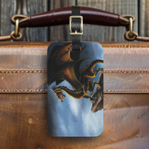 Etiqueta De Bagagem Dragão Preto Dourado Cobre
