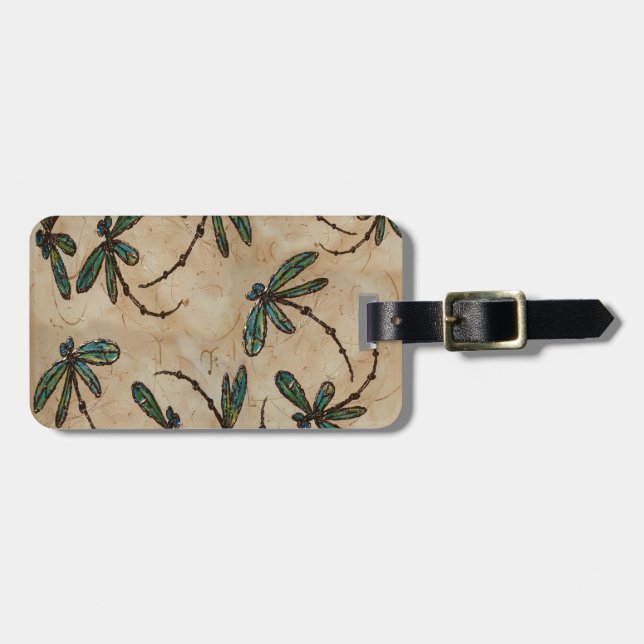 Etiqueta De Bagagem Dragonflies Rustic Cream (Frente Horizontal)