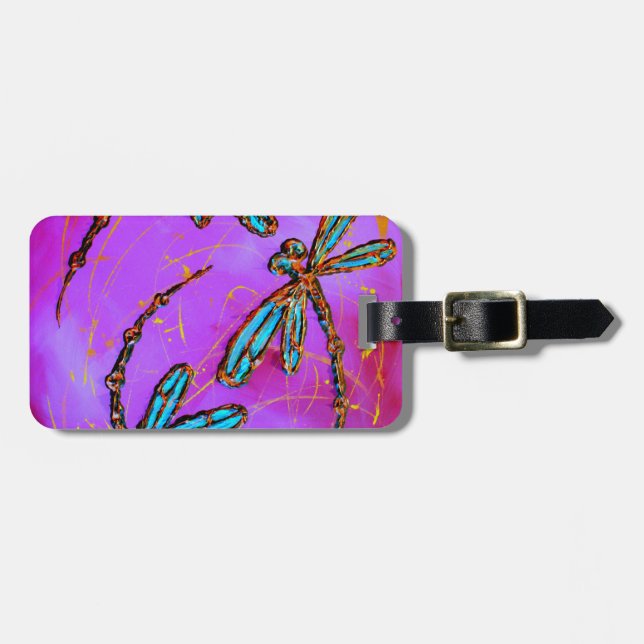 Etiqueta De Bagagem Dragonfly Flor Elétrico Rosa (Frente Horizontal)