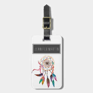 Etiqueta De Bagagem Dreamcatcher boémio na pintura vibrante da
