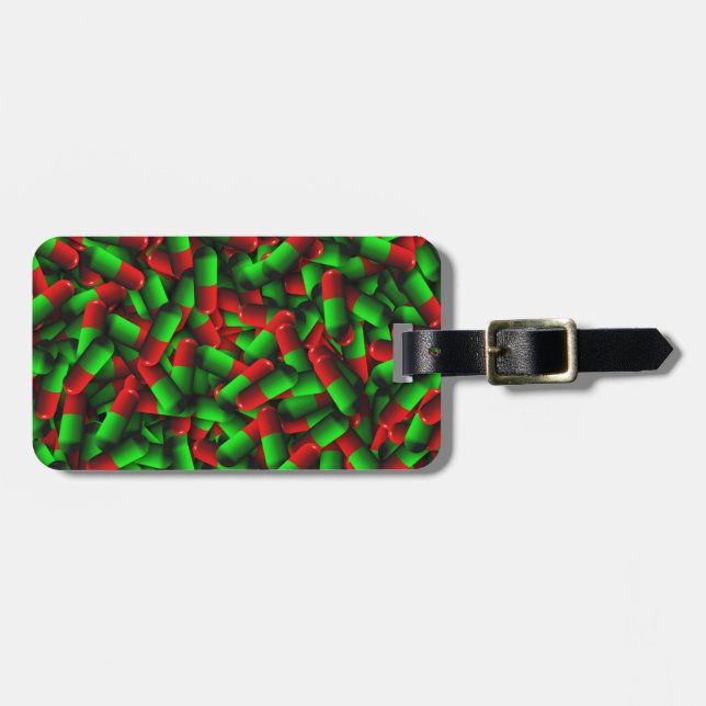 Etiqueta De Bagagem drogas de pílulas verdes vermelhas (Frente Horizontal)