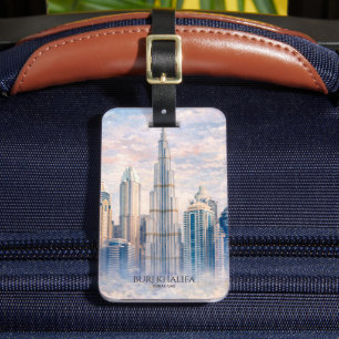Etiqueta De Bagagem Dubai Burj Khalifa Cidade de Luxo Aquarela da Pais