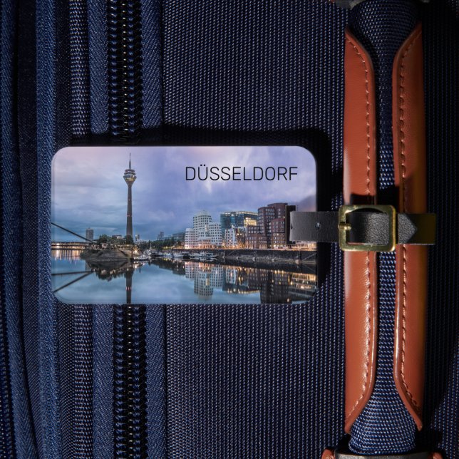 Etiqueta De Bagagem Dusseldorf Skyline Alemanha Holiday Sunset Souveni (Frente Insitu 4)