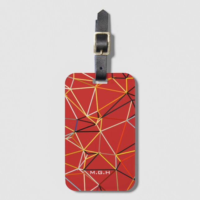 Etiqueta De Bagagem Dynamic Red Abstract Geometric Monogram (Frente Vertical)