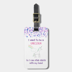 Etiqueta De Bagagem Edgy Unicorn com Rainbow e Confetti Funny