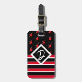 Etiqueta De Bagagem Editável - Inicial Monograma Vermelho Branco Preto