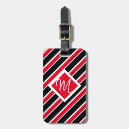 Etiqueta De Bagagem Editável - Inicial Monograma Vermelho Branco Preto