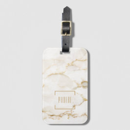 Etiqueta De Bagagem Efeito Mármore Nome Personalizado Dourado