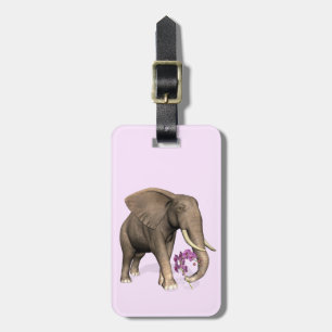Etiqueta De Bagagem Elefante Com Orquídea Rosa