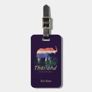Etiqueta De Bagagem Elefante da Tailândia com Folha de Bandeira e Selv