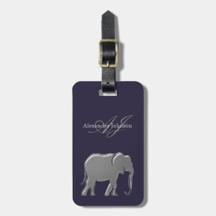 Etiqueta De Bagagem Elefante De Prata Eclipse Elegante Roxo Monograma