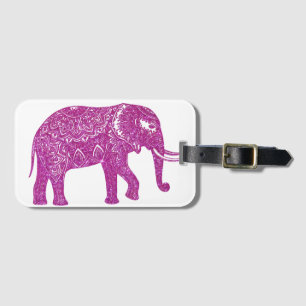 Etiqueta De Bagagem Elefante de purpurina rosa