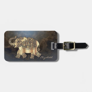 Etiqueta De Bagagem Elefante Dourado à moda moderno, textura de couro