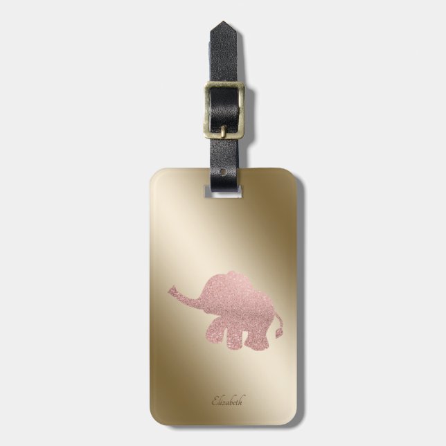 Etiqueta De Bagagem Elefante Dourado de Rosa elegante, personalizado (Frente Vertical)
