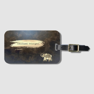 Etiqueta De Bagagem Elefante Dourado Elegante, Traço De Pincel, Olho 