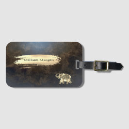 Etiqueta De Bagagem Elefante Dourado Elegante, Traço De Pincel, Olho D