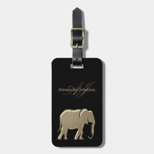 Etiqueta De Bagagem Elefante Dourado Monogramado Chic Preto
