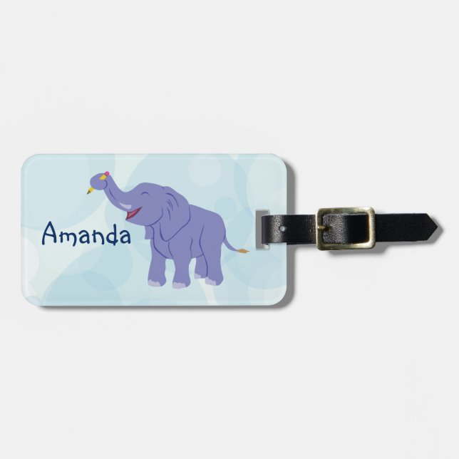 Etiqueta De Bagagem Elefante feliz (personalize) (Frente Horizontal)