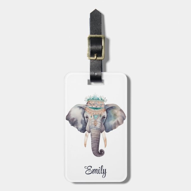 Etiqueta De Bagagem Elefante hippie design (Frente Vertical)