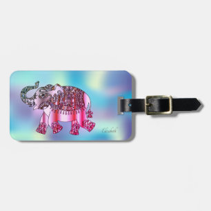 Etiqueta De Bagagem Elefante Paisley Elegante, Holográfico