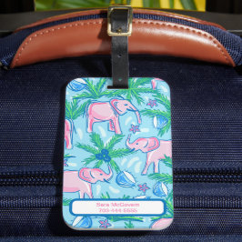 Etiqueta De Bagagem Elefante verde-rosa azul