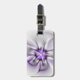 Etiqueta De Bagagem Elegância Floral Arte Fractal Violeta Abstrata Mod