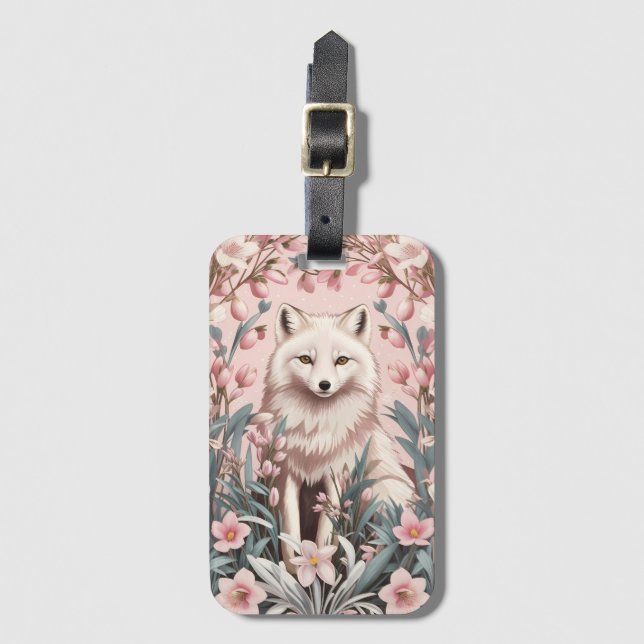 Etiqueta De Bagagem Elegant Arctic Fox Pink Floral (Frente Vertical)