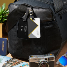 Etiqueta De Bagagem Elegant Black & Golden Border geometric Background